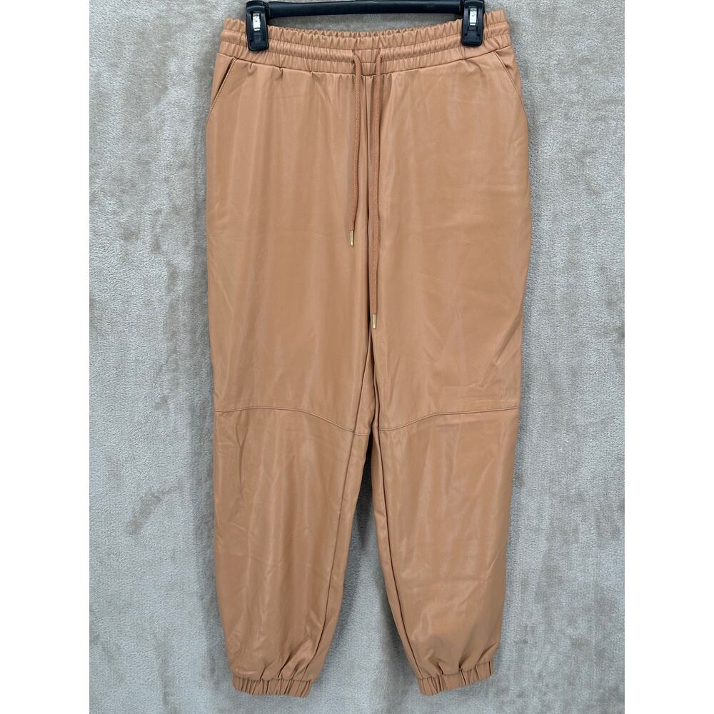 G by Giuliana Pants Women Small Tan Faux Leather Jogger Pull On Casual High Rise